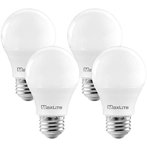 MaxLite A19 LED Bulb, Enclosed Fixture Rated, 60W Equivalent, 800 Lumens, Dimmable, E26 Medium Base, 5000K Daylight, 4-Pack
