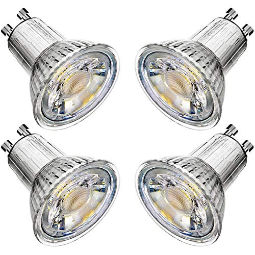 MD Lighting Dimmable GU10 50W Halogen Bulb Equivalent LED Bulbs, Daylight White 6000K, 450 Lumen 38 Degree Beam Angle MR16 Glass Track Light Spotlight Bulbs, AC 110V, Pack of 4