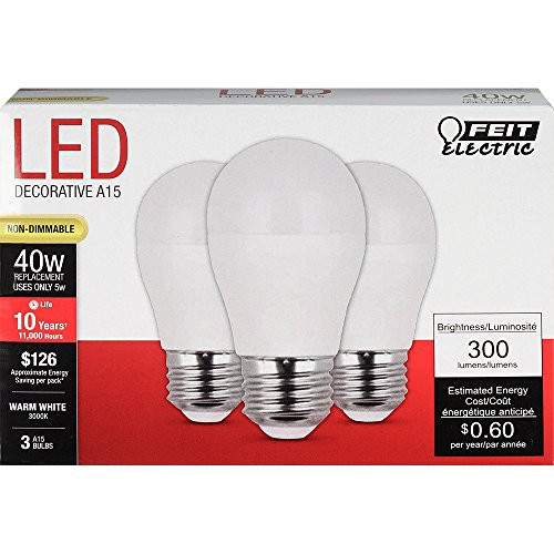 FEIT ELECTRIC A1540/10KLED/3 Non-Dimmable, 40 W, Led Bulb, 120 Vac, 300 Lumens, 3000 K, CRI >80, Warm White, 3 Piece