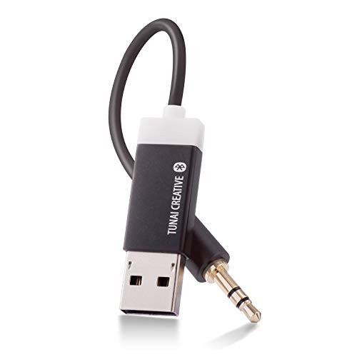 TUNAI Firefly Bluetooth Receiver: Worlds Smallest USB Wireless Audio Bluetooth 4.2 Adapter with 3.5mm AUX for Car/Home Stereo Music Streaming; Auto On, No Charging Needed - Home Pack (Black)