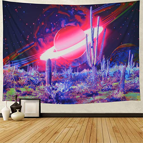 Galaxy Tapestry Trippy Planet Tapestry Psychedelic Cactus Wall Tapestry Mysterious Space Tapestry Magic Starry Stars Wall Hanging for Bedroom W78 × H59
