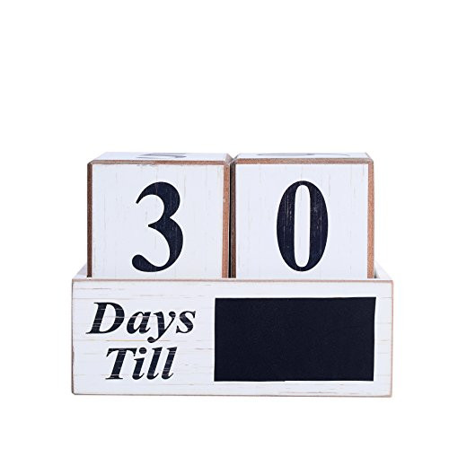 NIKKY HOME Shabby Chic Perpetual Desk Wood 31 Days Countdown Calendar Blocks with Blackboard 5.62" by 3.12" by 3", White