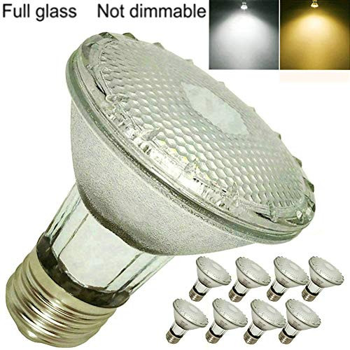 Full Glass PAR20 LED Bulb Flood Light,8W Warm White Light(50W-75W PAR20 Halogen Bulb Equivalent)Soft White  2700K-3000K, 120V, E26 Base,Indoor Outdoor LED Spotlight,Waterproof IP65 (8 Pack)