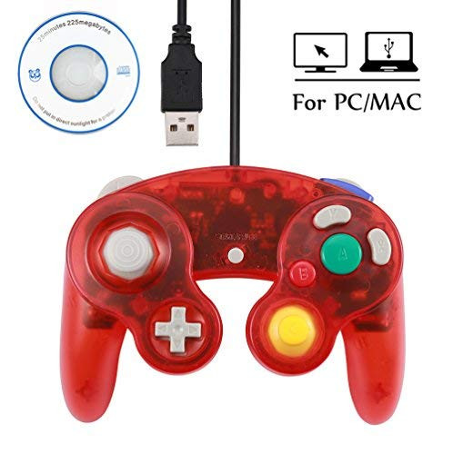 PC Controller?USB Wired Classic Gamepad for Windows PC MAC(USB Clear Red2)