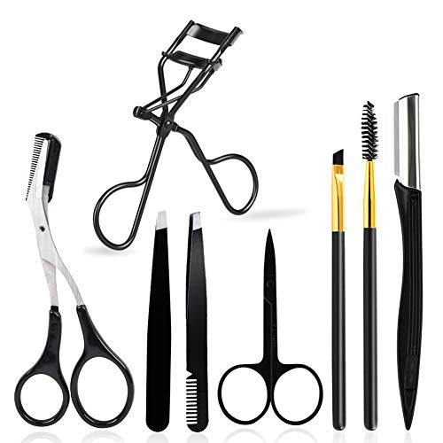 Eyebrow Eyelash Grooming Kit - 8 pcs Beauty Care Tools Set, Including Eyebrow Razor, Eyebrow Brush, Scissors, Tweezers, Eyelash Curler, Eyelash Brush, Eyebrow Comb Scissors for Women and Men Eyebrow Eyelash Grooming Kit - 8 pcs Beauty Care Tools Set, Including Eyebrow Razor, Eyebrow Brush, Scissors, Tweezers, Eyelash Curler, Eyelash Brush, Eyebrow Comb Scissors for Women and Men