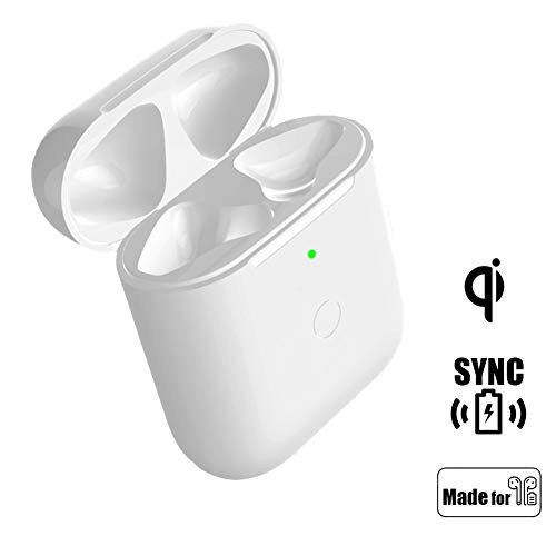 Wireless Charging Case Replacement Compatible with AirPods 1 2, QI AirPod Charger Protective Cover with Sync Bluetooth Pairing Button, Built-in Battery 5 Times Full Charge (White)