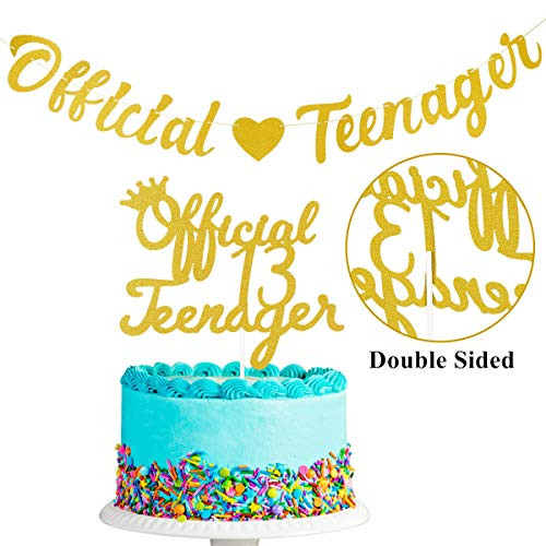 Gold Glittery Official Teenager Birthday Banner and Official 13 Teenager Cake Topper For 13th Birthday Party Decorations, Cheers to13 Years Old Birthday Party Decor Gold Glittery Official Teenager Birthday Banner and Official 13 Teenager Cake Topper For 13th Birthday Party Decorations, Cheers to13 Years Old Birthday Party Decor