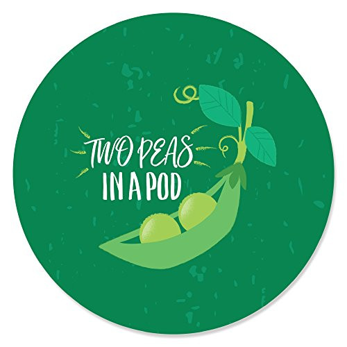 Big Dot of Happiness Double the Fun - Twins Two Peas in a Pod - Baby Shower or First Birthday Party Circle Sticker Labels - 24 Count