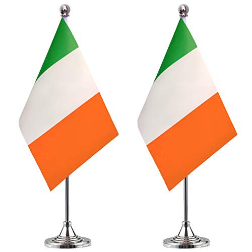 Ireland Desk Flag Small Mini Irish Office Table Flag with Stand Base,Irish Themed Party Decorations Celebration Event,2 Pack