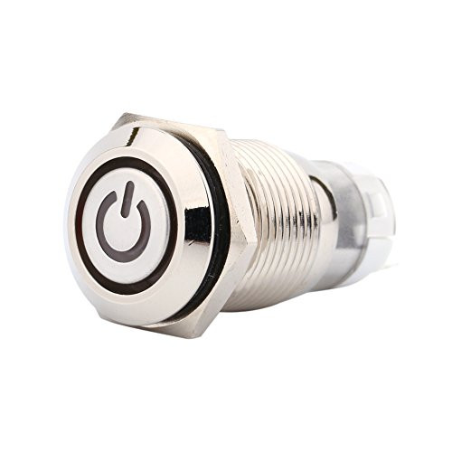 12V 3A Latching Push Button Switch, Keenso 1NO1NC SPDT ON/OFF Toggle Switch Power Push Button with White LED Ring Brass Nickel Plating Shell 16mm
