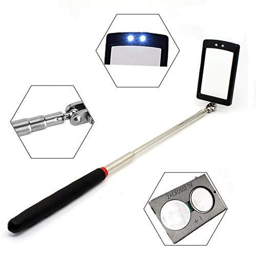 SUPERYO LED Lighted Telescoping Inspection Mirror 360 Swivel Flexible Mechanics Detection Mirror