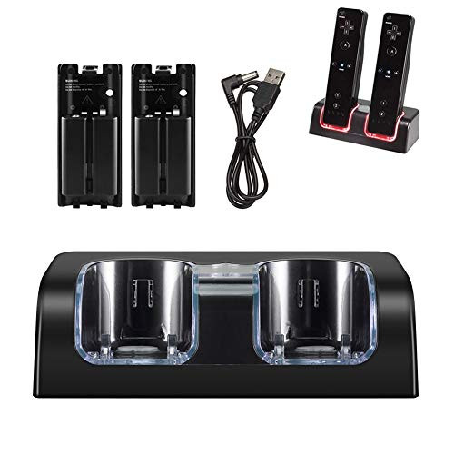 NIFERY Wii Charging Dock Station, Wii Remote Charger Stand with 2 Rechargeable Battery & Charging Cord (Black)