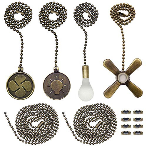 Iceyyyy Bronze Ceiling Fan Pull Chain Set Including Extra 39.4 inches Copper Beaded Ball Fan Pull Chain Extension and Ceiling Fan Chain Connector