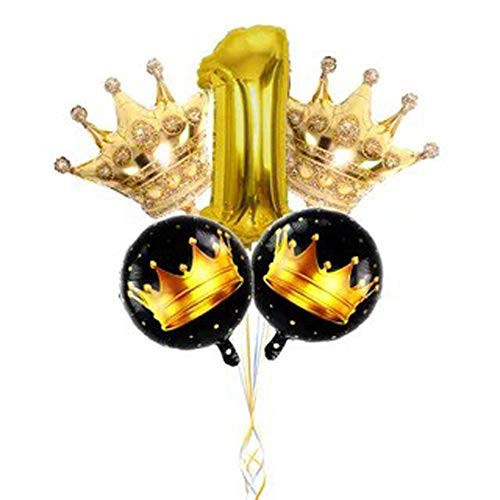 Hongkai Gold Crown 1st Birthday Boy Girl Decoration Supplies Foil Balloons Set,32inch Number 1 Mylar balloons One Banner Baby First Birthday Party Supplies