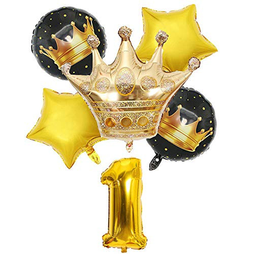 Hongkai Crown 1st Birthday Boy Decoration Girl Supplies Foil Balloons Set,32inch Number 1 Mylar Balloons Happy Birthday Banner Baby First Birthday Party Supplies