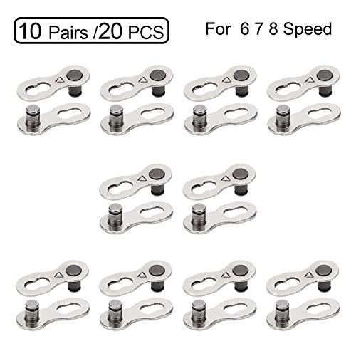 QKURT 10 Pairs 20pcs Bicycle Missing Link for 6-7-8 Speed Chain, Professional Reusable Bicycle Chain Link Connector, Steel Bike Chain Link