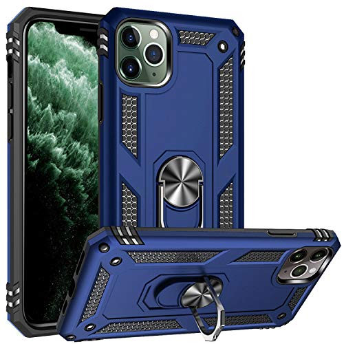 Fetrim iPhone 11 PRO Case, Dual Layer Shockproof Protective Phone Case with Rotation Ring Kickstand for Apple iPhone 11 PRO Navy Blue