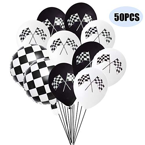 50PCS Checkered Racing Car Flag Party Balloons - Racing Car/Dirt Bike/Motocross Themed Party Decorations Supplies Black White Checkered Balloon 50PCS Checkered Racing Car Flag Party Balloons - Racing Car/Dirt Bike/Motocross Themed Party Decorations Supplies Black White Checkered Balloon