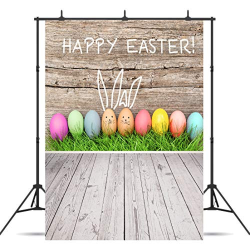 CYLYH 5x7ft Happy Easter Wood Photography Backdrops Bunny Photo Background Colorful Eggs Studio Backdrop D135