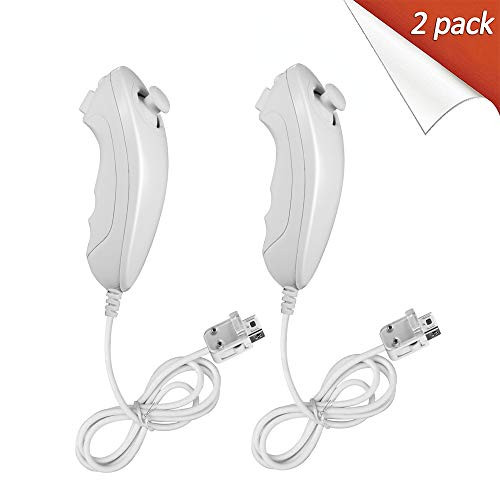 2 Pack Nunchuck Controllers Replacement for Wii Wii U Console, kiwitatá Remote Nunchuck Controller Joystick for Wii Video Games