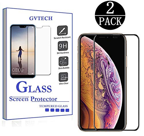 GVTECH for Apple iPhone X/XS Screen Protector, Full Coverage Tempered Glass Screen Protector [2.5D Round Edge][9H Hardness][Crystal Clear][Scratch Resist] for Apple iPhone X/XS(2 Pack)