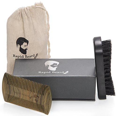 Beard Brush and Beard Comb kit for Men Grooming, Styling & Shaping - Handmade Wooden Comb and Natural Boar Bristle Beard Brush set for Men Beard & Mustache by Rapid Beard