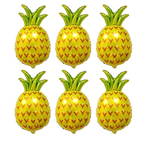 MAIAGO Pineapple Balloons, 6 Pack Hawaiian Mylar Helium Foil Balloons for Hawaiian Summer Tropical Luau Birthday Party Supplies Decoration