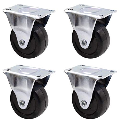 ZXHAO 4Pcs Casters Heavy Duty 2 inch Rubber Black Caster Wheels with Rigid Fixed Non-Swivel Top Plate for Furniture