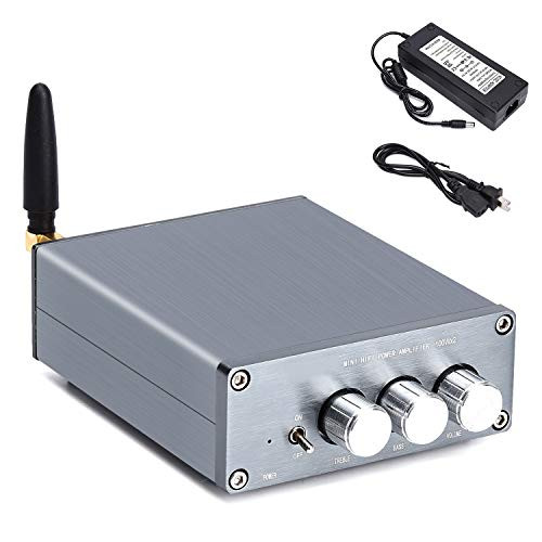 Bluetooth 4.2 Stereo Audio Dual Channel Power Amplifier, TPA3116 Amplifier with 24V 5A DC Adapter, Stereo Hi-Fi Digital Amp 100W x 2, Class D Integrated Amp with Bass & Treble Control (Amp+Adapter)