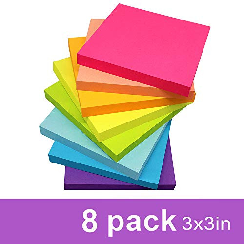 Pop Up Sticky Notes 3x3 Inches,Bright Colors Refills Self-Stick Pads, Easy to Post for Home, Office, Notebook, 8 Pads/Pack