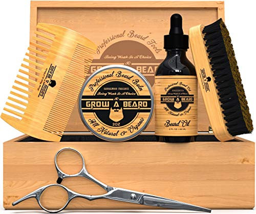 Beard Bamboo Grooming Kit, 2oz Unscented Oil, 2oz Sandalwood Balm