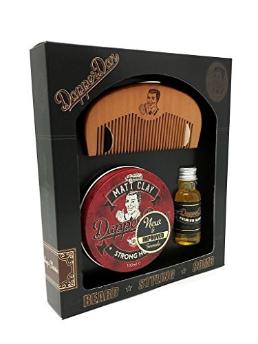 Dapper Dan Men's Grooming Hair And Beard Styling Gift Set. Contains Dapper Dan Matt Clay, Dapper Dan Hair and Beard Styling Comb and Dapper Dan Beard Oil 30ml