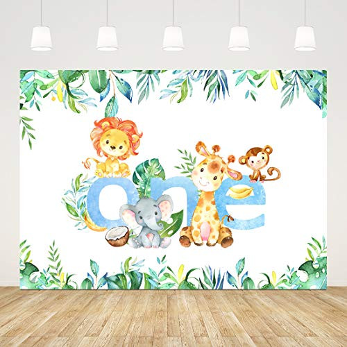 Wild One Birthday Backdrop 1st Jungle Safari Animals Background for Photography 7x5ft Tropical Leaves Backdrop Boy Girl First Birthday Party Decorations One Year Old Photo Booth Props