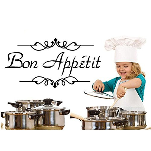 CUGBO Bon Appetit Wall Decal Quote DIY Decoration Vinyl Removable Dinning Room Kitchen Mural Sticker CUGBO Bon Appetit Wall Decal Quote DIY Decoration Vinyl Removable Dinning Room Kitchen Mural Sticker