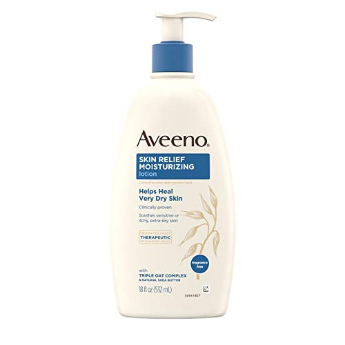 Aveeno Skin Relief Fragrance-Free Moisturizing Lotion for Sensitive Skin, with Natural Shea Butter & Triple Oat Complex, Unscented Therapeutic Body Lotion for Itchy, Extra-Dry Skin, 18 fl. oz Aveeno Skin Relief Fragrance-Free Moisturizing Lotion for Sensitive Skin, with Natural Shea Butter & Triple Oat Complex, Unscented Therapeutic Body Lotion for Itchy, Extra-Dry Skin, 18 fl. oz