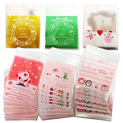IDOXE 6 Styles Christmas Candy Bags Cookie Bags Self Adhesive Cellophane Treat Bags with Snowflake Christmas Elk Patterns for Party Supplies,300 Pieces IDOXE 6 Styles Christmas Candy Bags Cookie Bags Self Adhesive Cellophane Treat Bags with Snowflake Christmas Elk Patterns for Party Supplies,300 Pieces