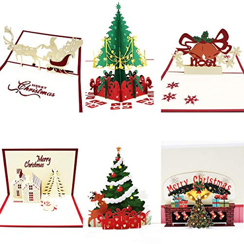 3D Christmas Cards Pop Up Greeting Cards for Xmas/New Year-6 Cards & Envelopes