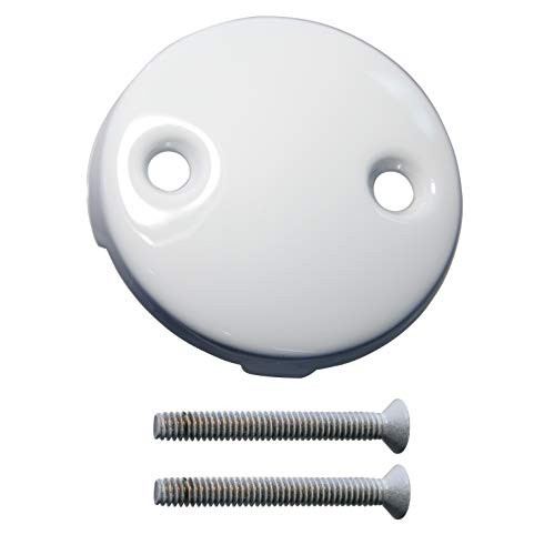 Westbrass D329-50 Two Hole Tub Overflow Faceplate with Screws, Powder Coat White