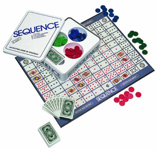 Jax SEQUENCE in a Tin - Original SEQUENCE Game with Folding Board, Cards and Chips