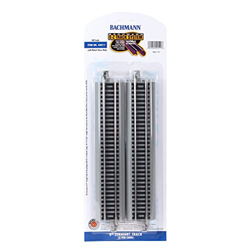 Bachmann Trains - Snap-Fit E-Z Track 9 Straight Track (4/card) - Nickel Silver Rail With Gray Roadbed - HO Scale