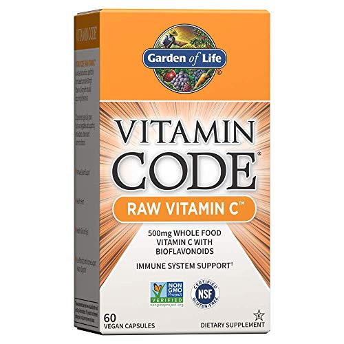 Garden of Life Vitamin Code Raw Vitamin C - 60 Capsules, 500mg Whole Food Vitamin C, Fruit & Veggie Blend, Probiotics, Vitamin C Capsules, C Vitamins Supplements for Adults, Vegan, Gluten Free