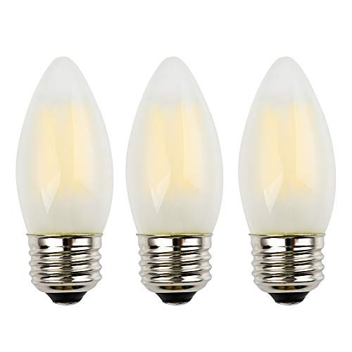 OPALRAY C35 6W LED Candelabra Bulb, 4000K Daylight (Neutral White), 60W Incandescent Equivalent, E26 Medium Base, Dimmable, Frosted Glass Torpedo Tip, 3-Pack