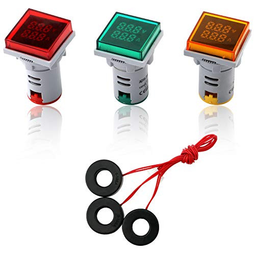 Volt Amp Meter, Yeeco Multimeter 3PCS Voltmeter Display LED Voltmeter Ammeter Voltage and Current Meter AC 20-500V 0-100A Mini Voltage and Current Meter Voltage Current Display