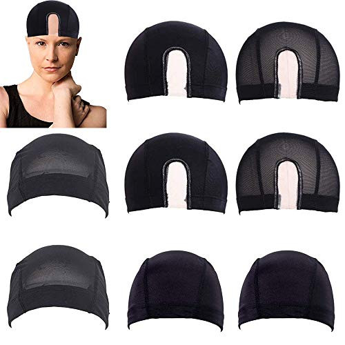 8 Pack Spandex Mesh Dome Wig Caps for Making Wigs U part Black Weaving Wig Cap Stretchable Nylon Hair Net Breathable Black Wig Cap For Women