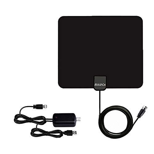 TV Antenna, [2019 Newest] Indoor Digital HDTV Amplified Antennas Freeview 4K 1080P HD VHF UHF for Local Channels 50-80 Miles Range with Amplifier Signal Amplifier Support All TVs-16.4ft/5M Coax Cable