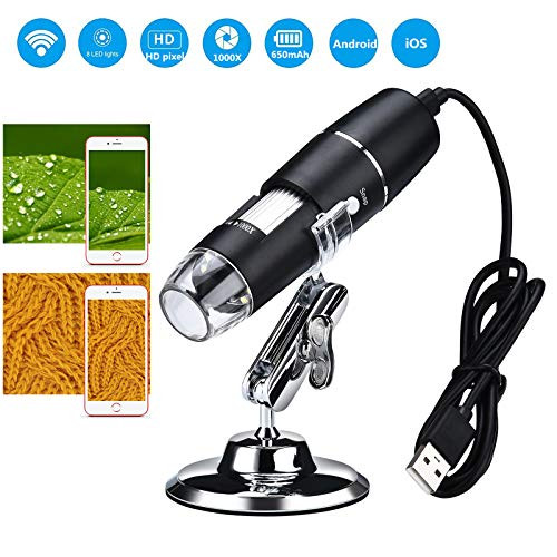 Vilihy Wireless Digital Handheld Microscope 50X to 1000X WiFi Handheld Zoom Magnification Endoscope Camera Magnifier HD Pixel AVG 8 LED Compatible with Android iOS Smartphone or Tablet