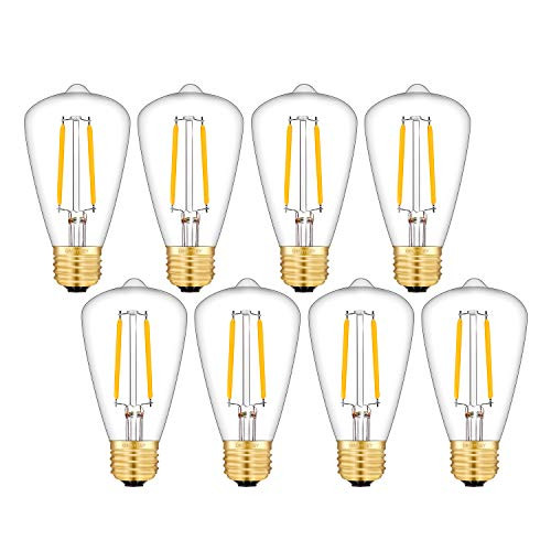 OMAYKEY 2W LED Edison Bulb 25W Equivalent 3000K Soft White 250 Lumens, E26 Base Antique Edison Style Clear Glass Tiny ST48 Dimmable LED Chandelier Filament Light Bulbs, Pack of 8 OMAYKEY 2W LED Edison Bulb 25W Equivalent 3000K Soft White 250 Lumens, E26 Base Antique Edison Style Clear Glass Tiny ST48 Dimmable LED Chandelier Filament Light Bulbs, Pack of 8