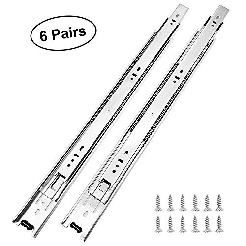 6 Pairs of 22 Inch Hardware 3-Section Full Extension Ball Bearing Side Mount Drawer Slides,100 LB Capacity Drawer Slide