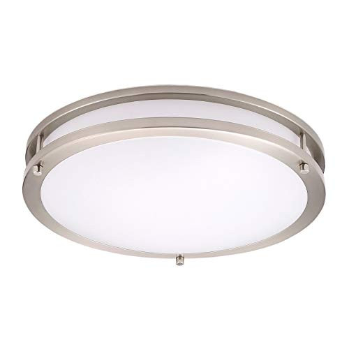OSTWIN 14 Inch LED Flush Mount Ceiling Light 21W (120W Eqv) Dimmable 1470 Lm - 2700K (Warm Light) Round LED Ceiling Light Fixture - Brushed Nickel Finish Acrylic Shade, ETL & Energy Star