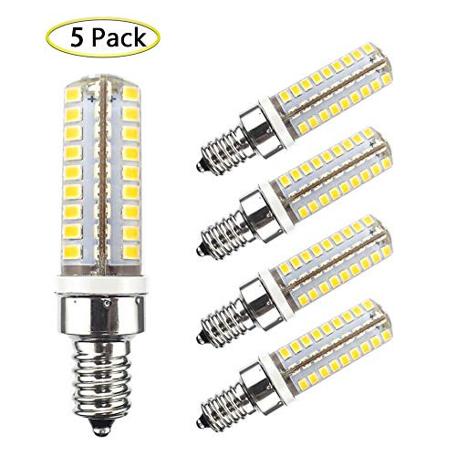 E12 LED Bulb 5W Equivalent to E12 Halogen Bulb 40W Dimmable E12 Light Bulb Daylight White 6000K, T3/T4 E12 Candelabra Base, AC 110V 120V 130V (5 Pack)